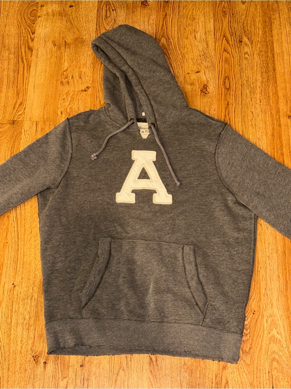 Abercrombie & Fitch Muscle Hooded Varsity Appliqué Letter Sweatshirt Gray Y2K XL